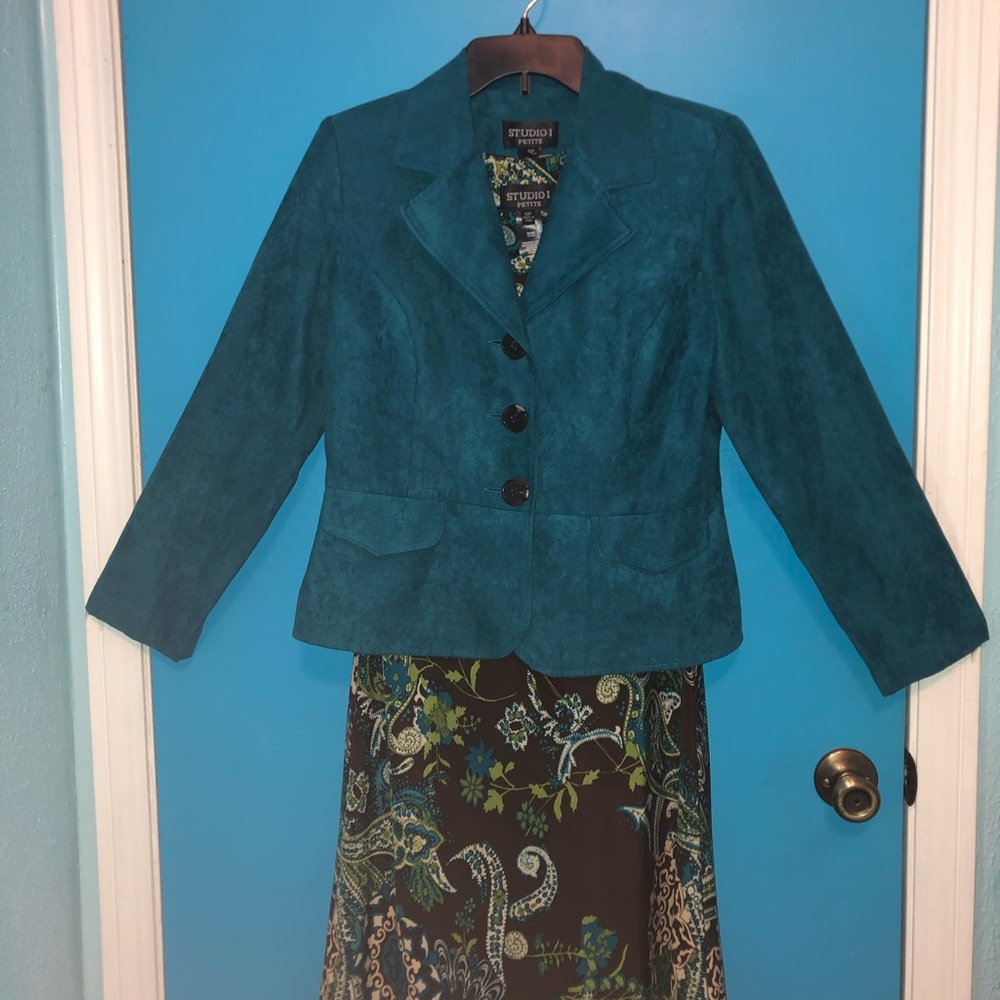 Studio I Paisley and Suede Dress and Blazer Set